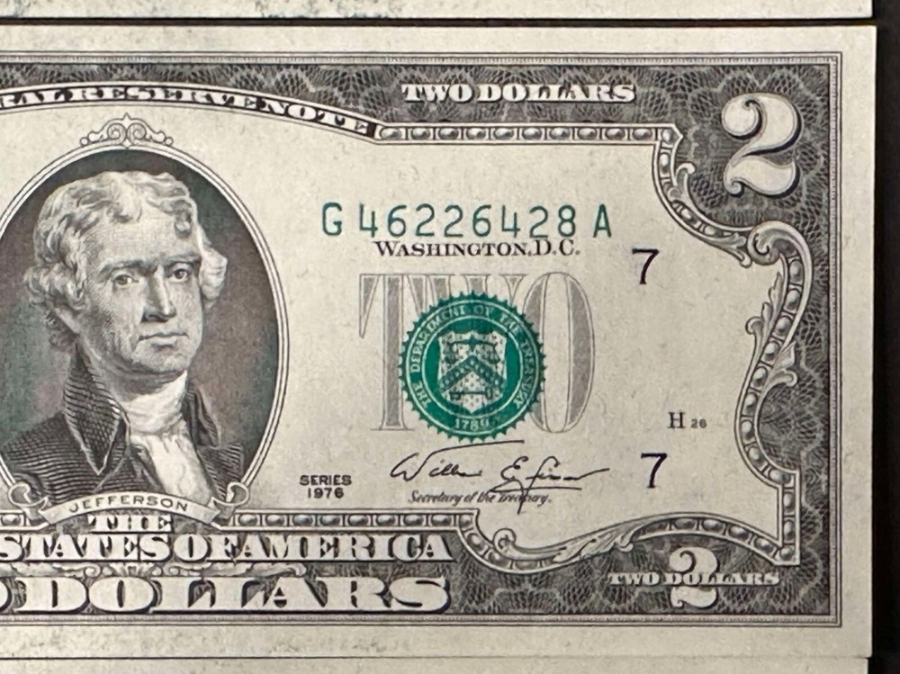 (4) Consecutive 1976 $2 Dollar Bills / Misaligned 3rd print Error / Uncirculated
