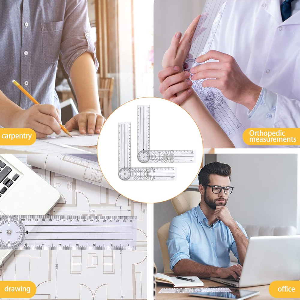 2Pcs Clear Plastic Goniometer Quick Angle Protractor Angle Finder Angle Ruler Ca