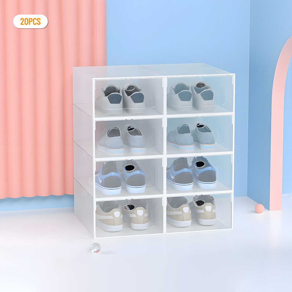 Stackable Shoe Storage Box Durable Plastic Sneaker Display Case Organizer 20pcs