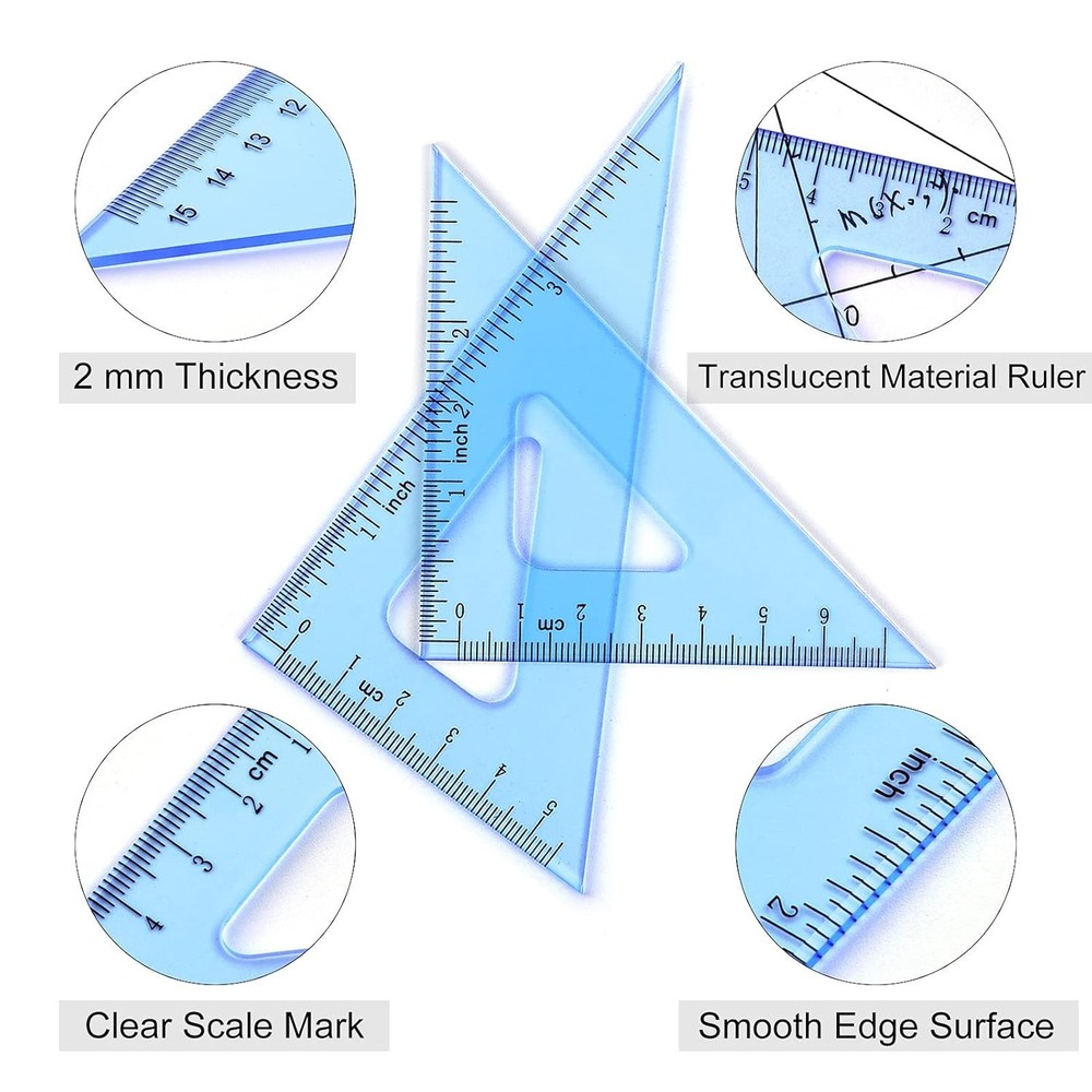Coopay 6 Inch Math Geometry Tool Plastic Ruler Square Set 6 Inch, Blue