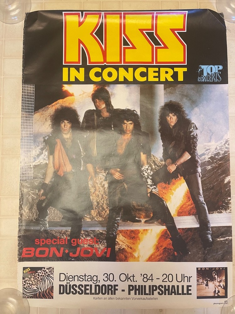 KISS  & Bon Jovi - 1984 Animalize German Tour Promo Poster - Dusseldorf