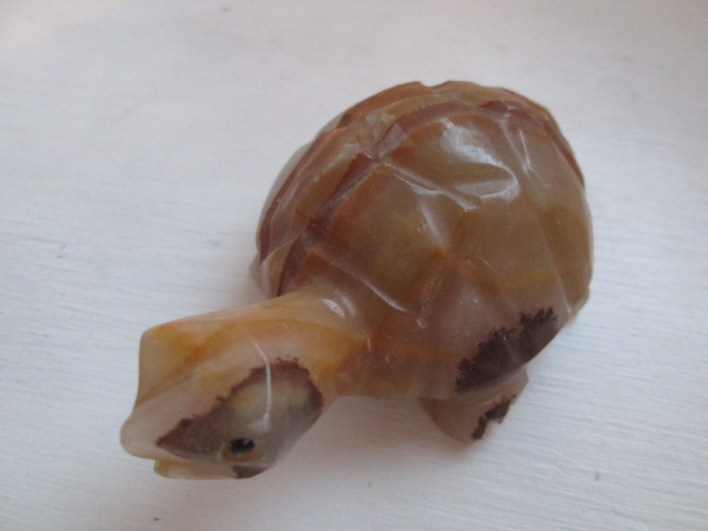 Solid Stone Carved Turtle Figurine 3 3/4" Long