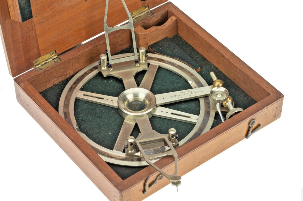 A Fine German Silver 6in Swing Arm Protractor, Stanley.