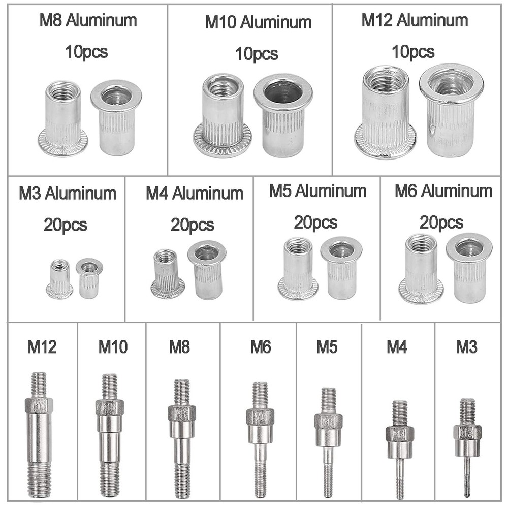 110Pcs Threaded Nut Rivet Gun M3-M12 Insert Tool Riveter Rivnut Nutsert Riveting