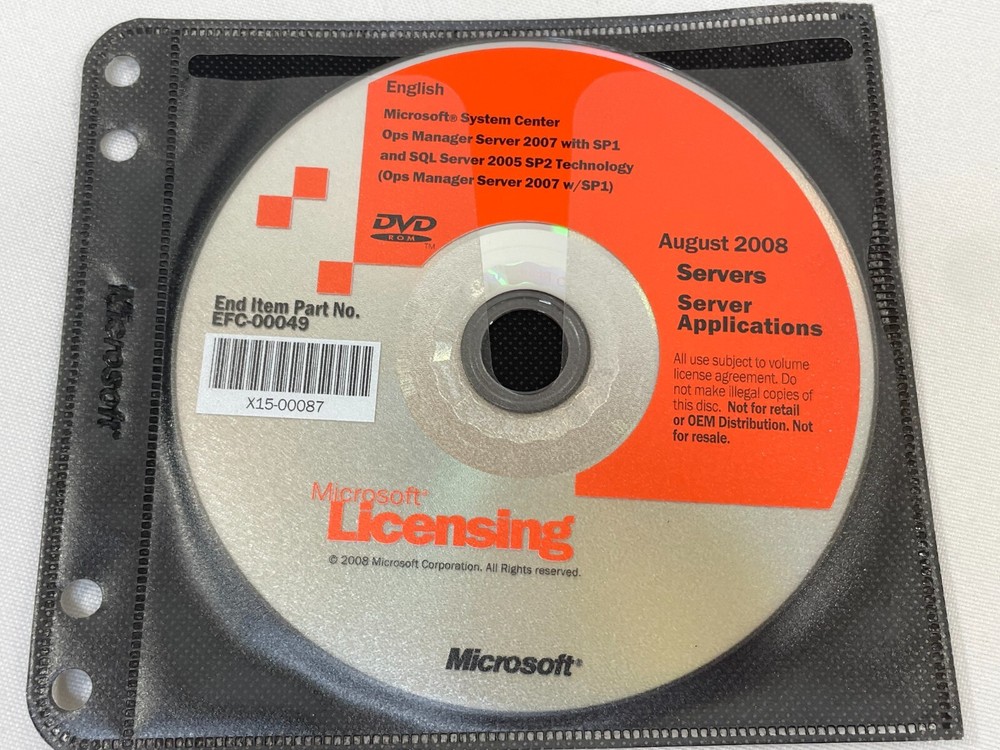 Microsoft System Center Ops Manager 2007 SP1 w/ SQL Server 2005 Tech Windows DVD