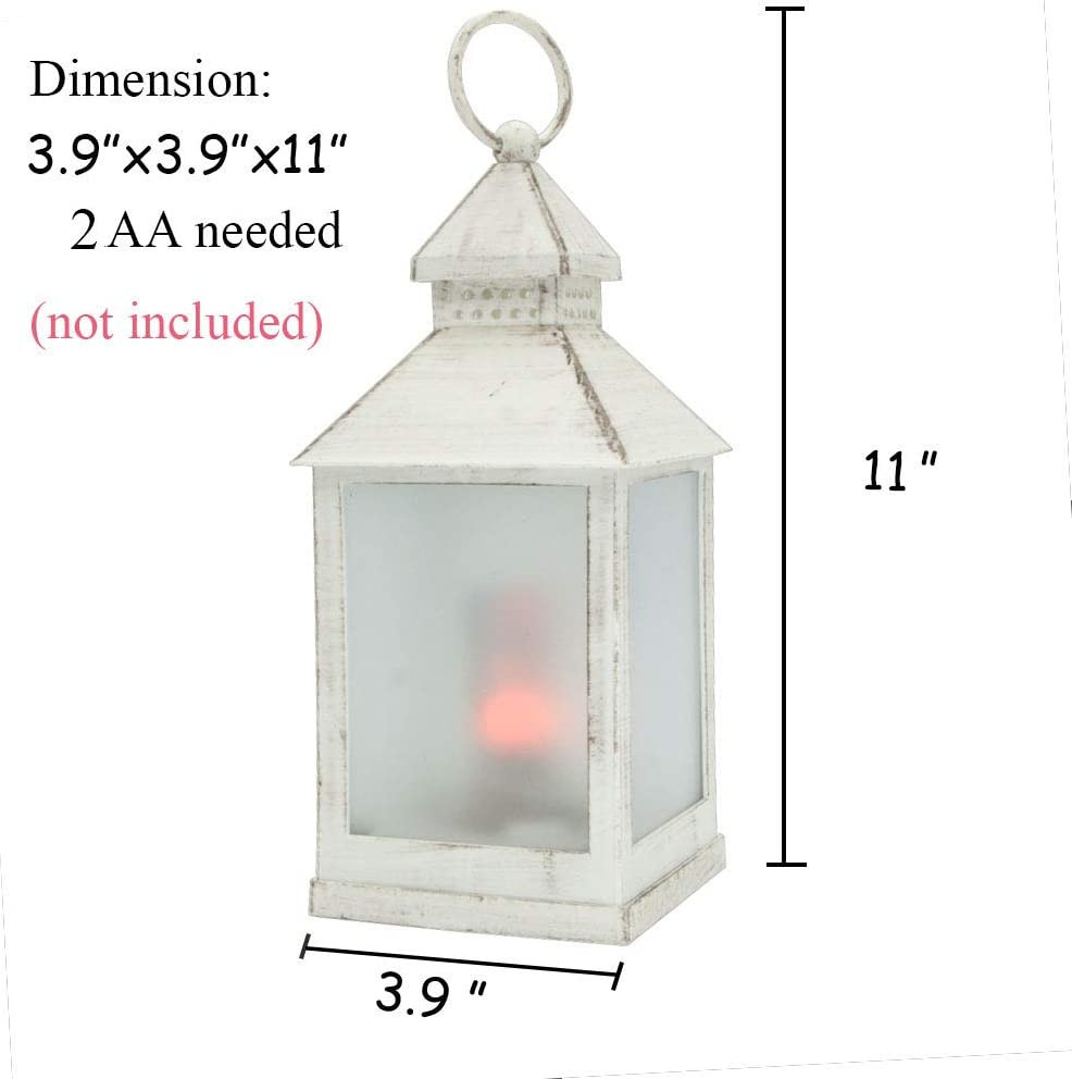 Vintage Style Decorative Lanterns - Flame Effect LED, White, 4 Hour Timer, Indoo