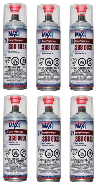 SprayMax 3680033, 2K Epoxy Rust-Cure Primer, Gray, Aerosol (6 Pack)