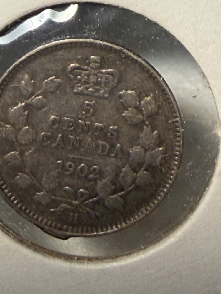 1902 Canadian five-cent silver coin.