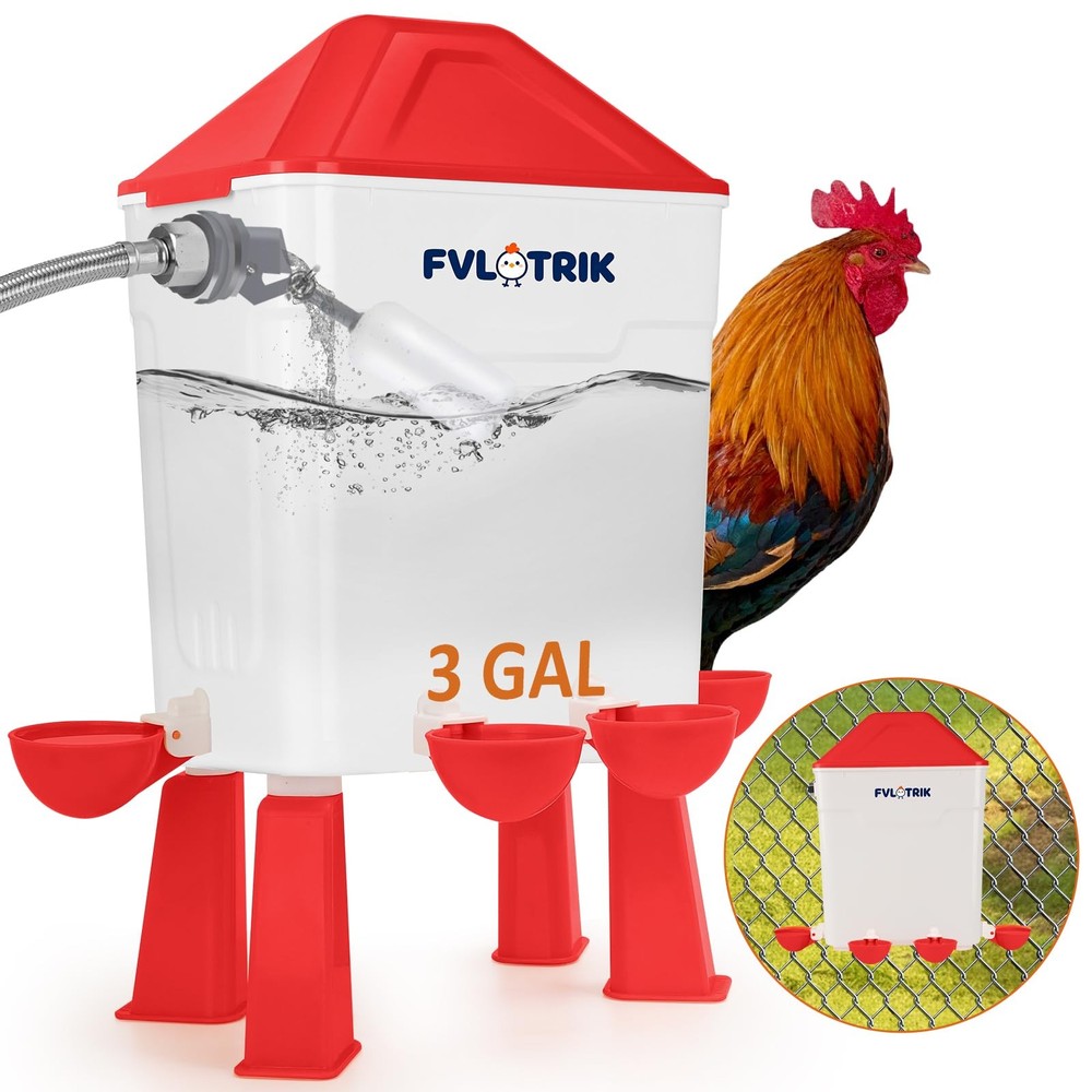 3 Gallon Automatic Chicken Waterer for Hands-Free Hydration, Float-Controlled...