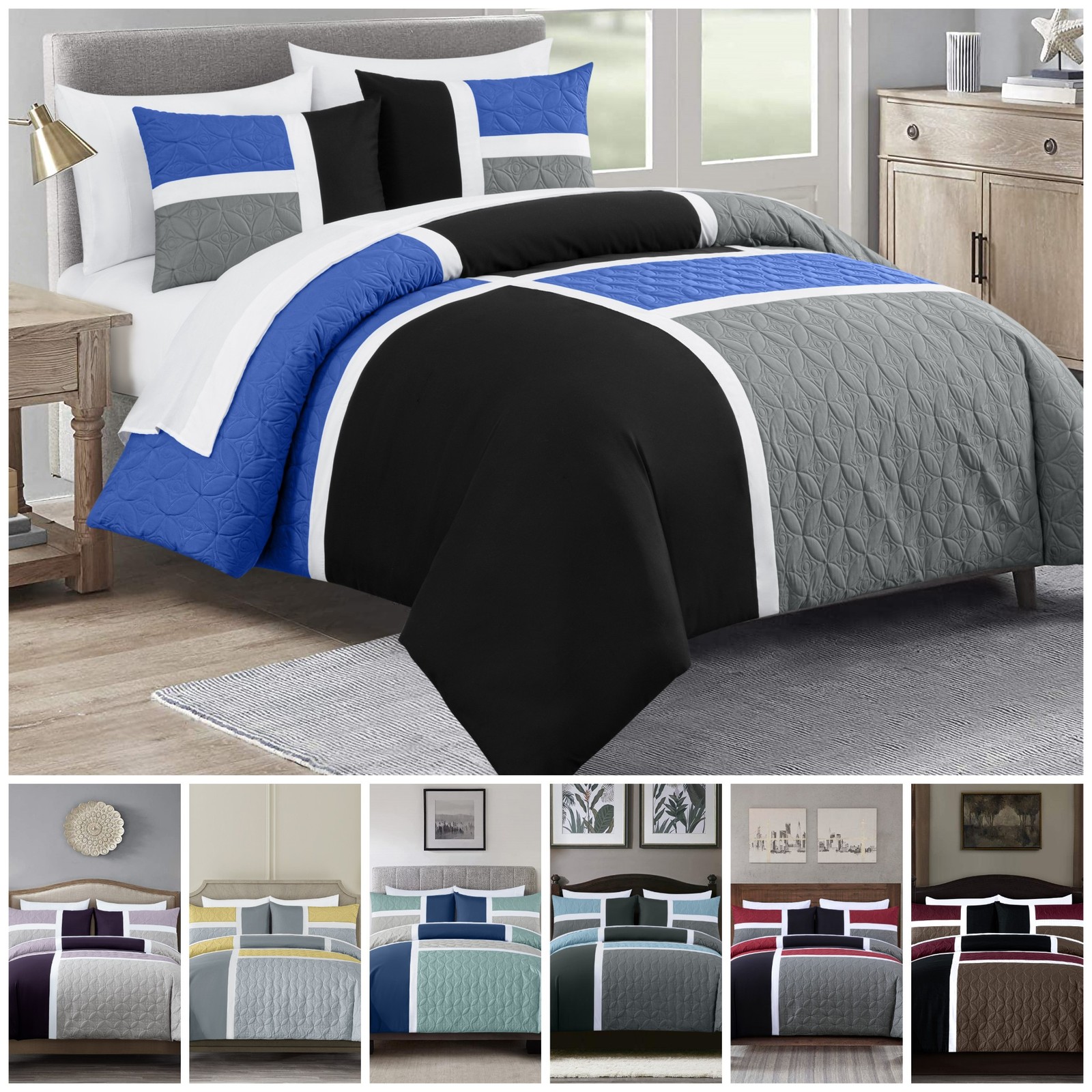 Chezmoi Collection 7-Piece Medallion Patchwork Bed in a Bag Comforter Set