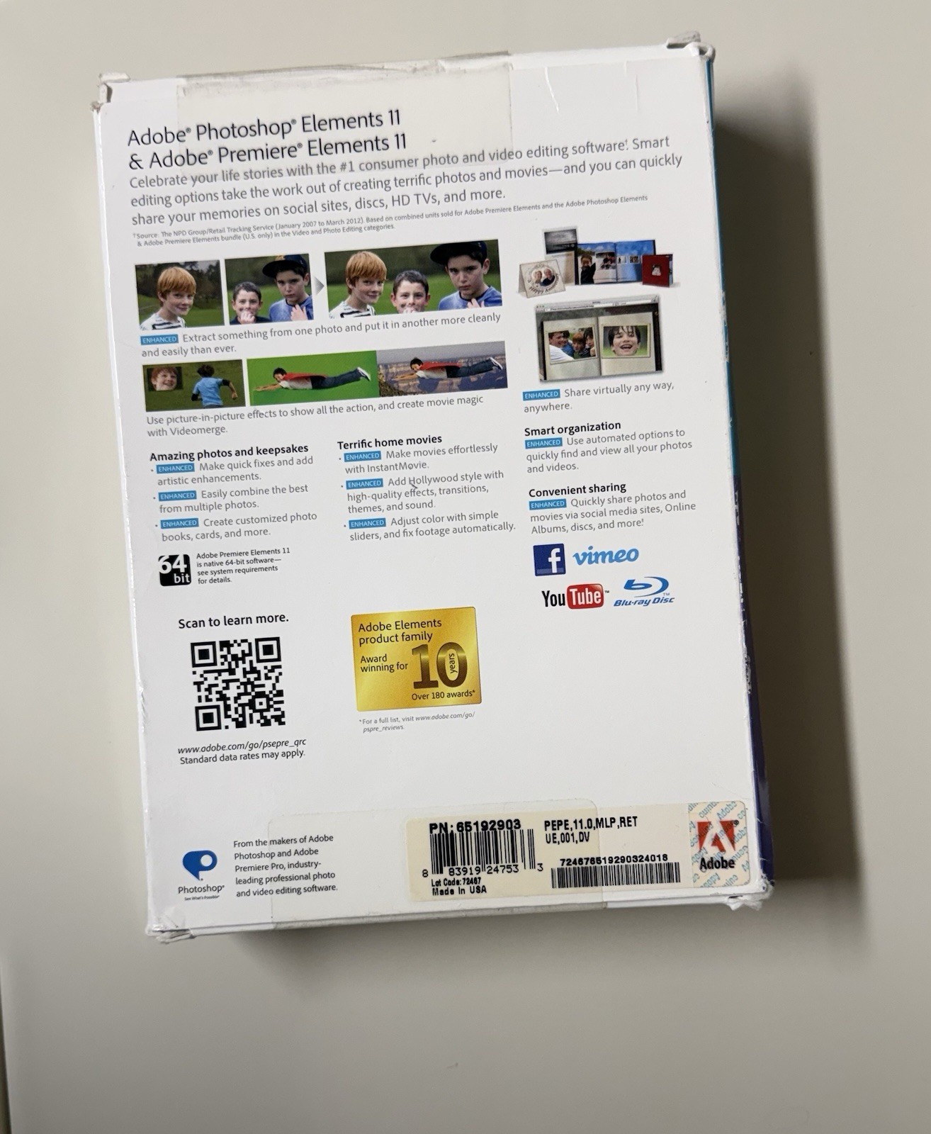 Adobe Photoshop and Premiere Elements 11 for PC & Mac With KEY (new, open Box)