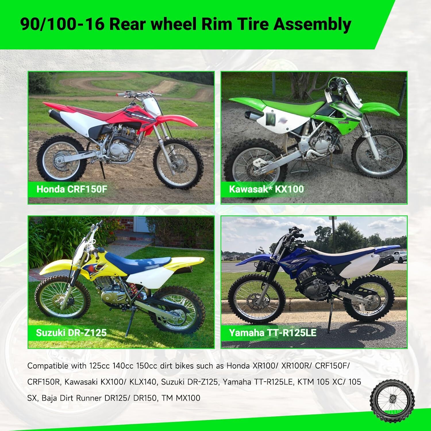 16'' Wheel 90/100-16 3.00-16 Rear Tire For 150cc XR100 CRF150F KX100 Dirt Bike