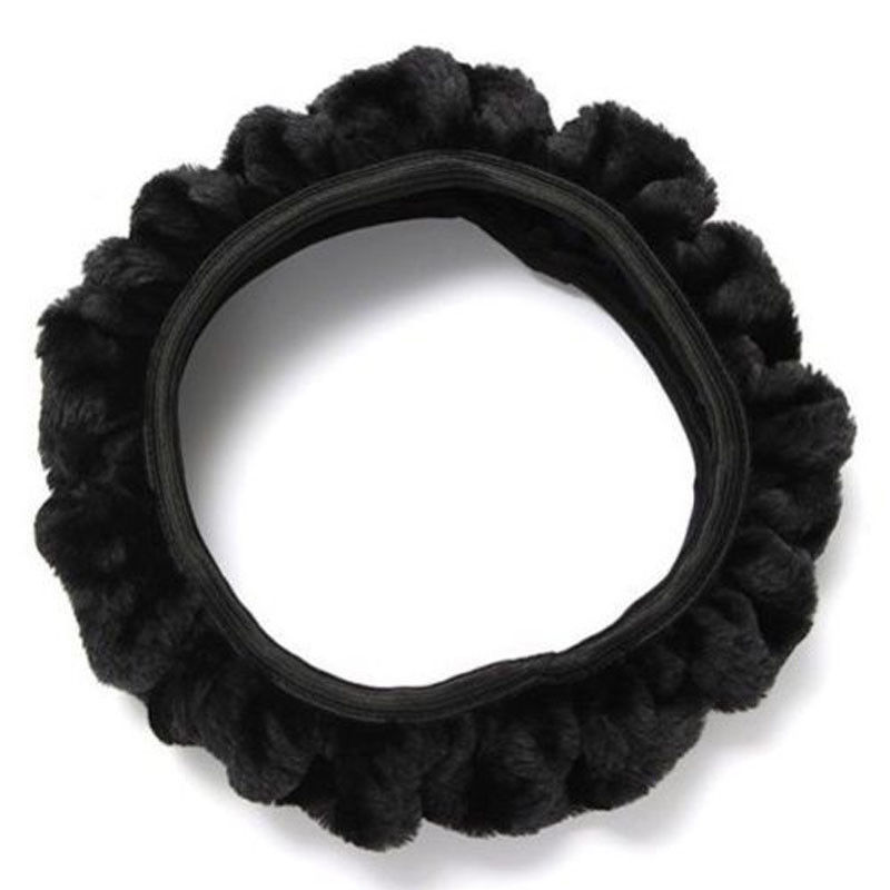 Black Soft Elastic Winter Warm Plush Steering Wheel Cover Auto Car Accessory NYC