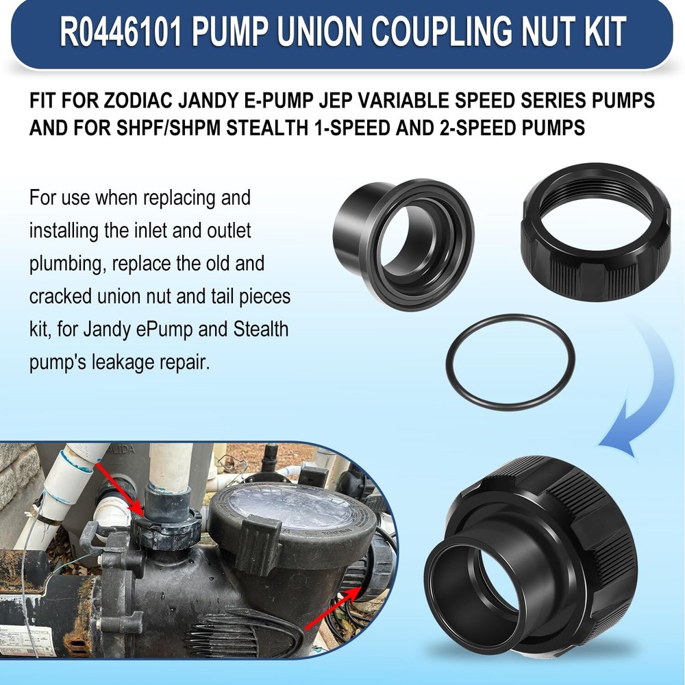 R0446101 Tail Section With O-ring And Coupling Nut for Zodiac Jandy Pumps 2-Pack