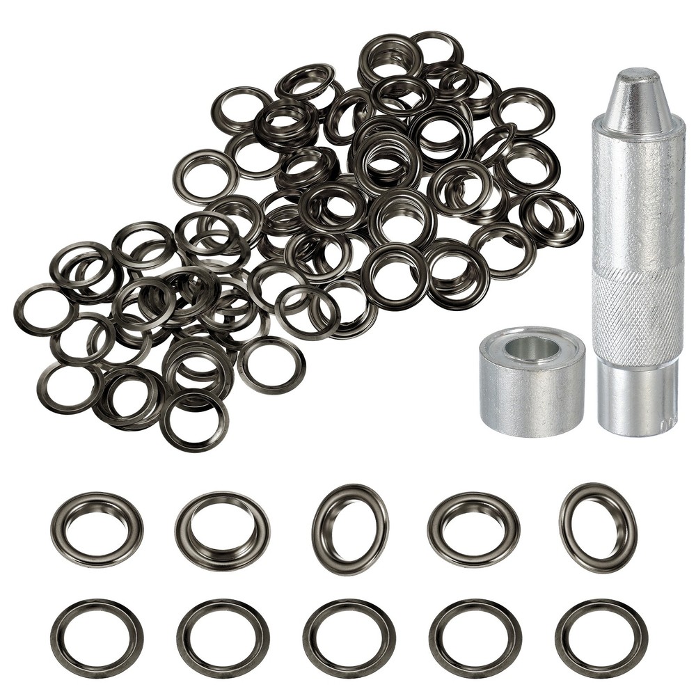 80Set Grommets Eyelets Kit 18mm Copper Eyelets with Setting Tool Gun Black