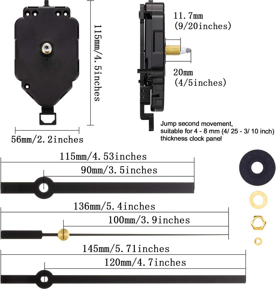 Gejoy Pendulum Clock Mechanism Replacement Kit Replacement Long Shaft Quartz Clo