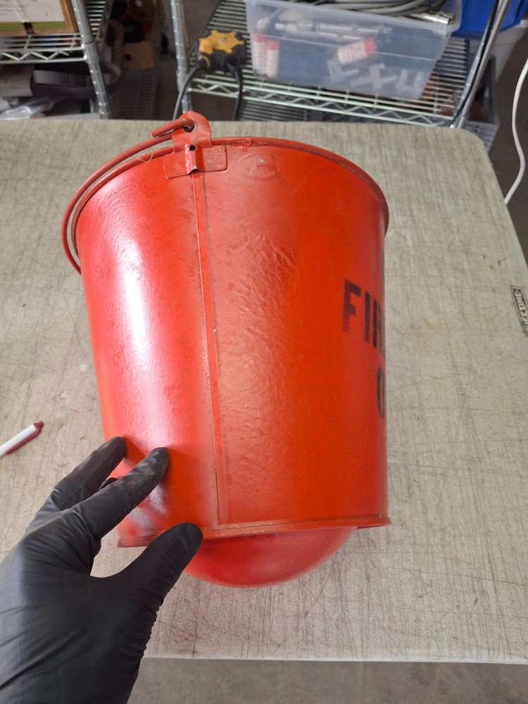 Vintage Wheeling Galvanized Fire Fireman Firefighter Bucket w/ Round Bottom