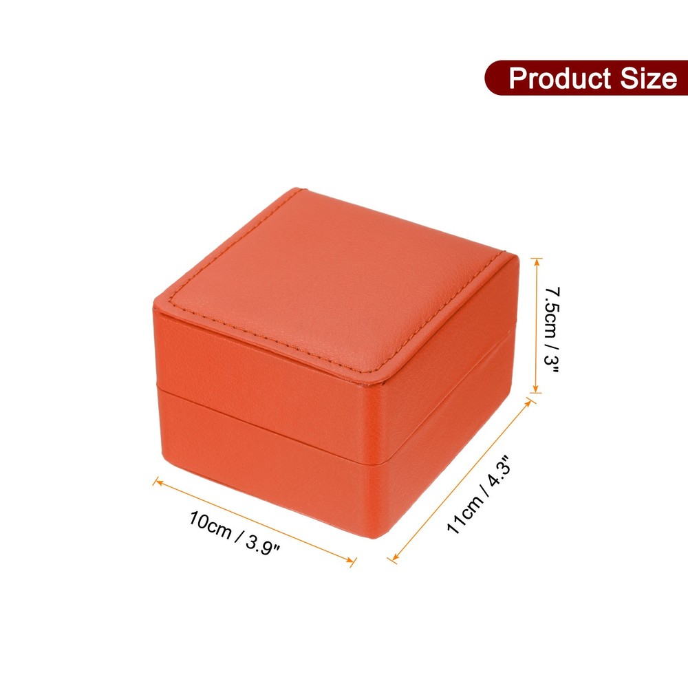 Single Watch Case, PU Leather Watch Storage Box, Orange, Rounded Corner