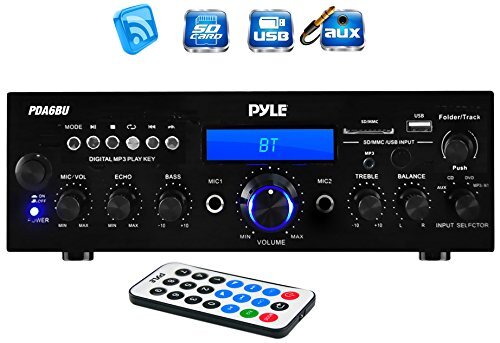 Pyle PDA6BU Stereo Amplifier Receiver + Wireless Microphone System w/Transmitter