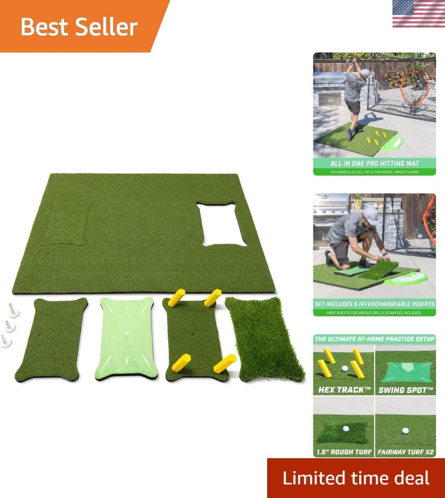 5'x4' Foldable Golf Mat with Interchangeable Turf Inserts for Effective Training
