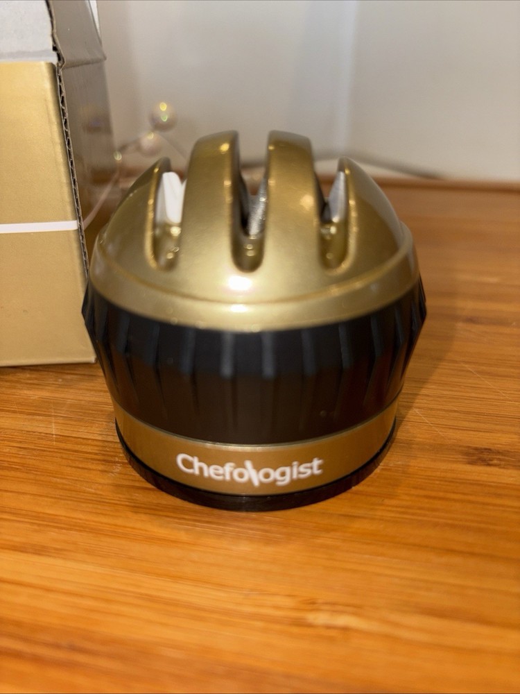 Chefologist 3-Stage Mini Knife Sharpener NIB Black/Gold