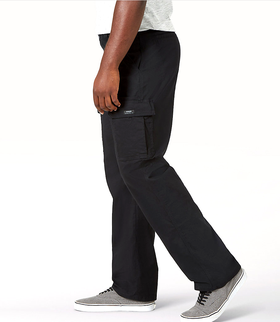 Men's Wrangler Cargo Pants w/ Stretch Black Relaxed Fit Tech Pocket CHOOSE SIZE