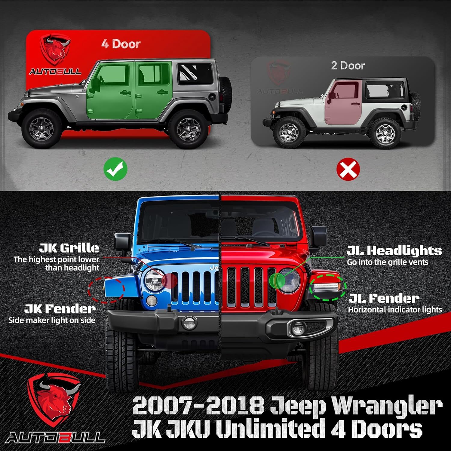 6" Drop Running Boards for 2007-2018 Jeep Wrangler JK 4 Door Side Step Nerf Bars