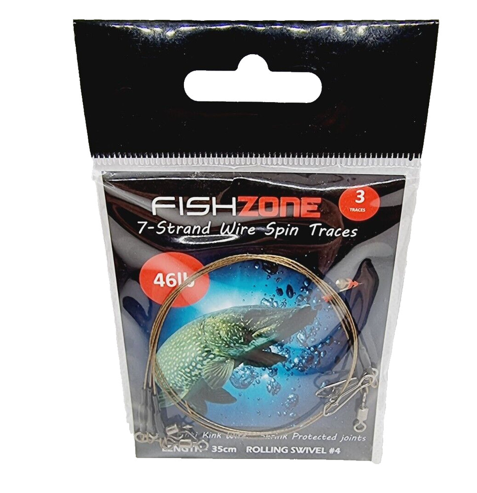 7 Strand Wire Pike Spin Traces 35cm - Fishzone - 3 Traces Per Pack