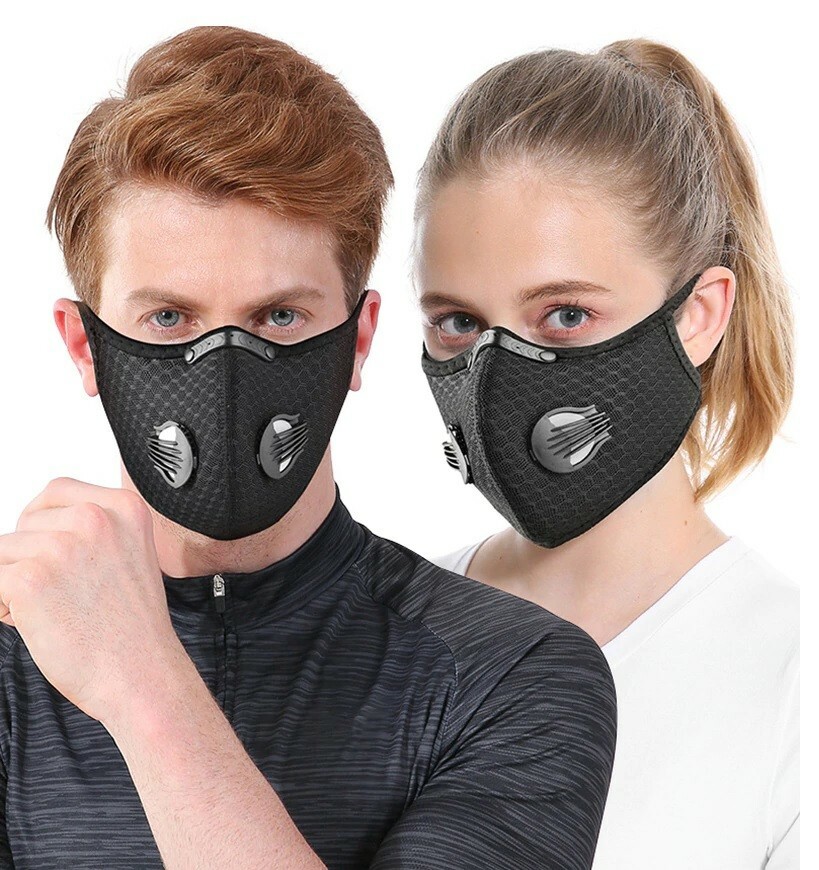 Reusable Mask-(2) pm 2.5 Dust Filter Valves-Washable-Ear Saving Adjustable Strap