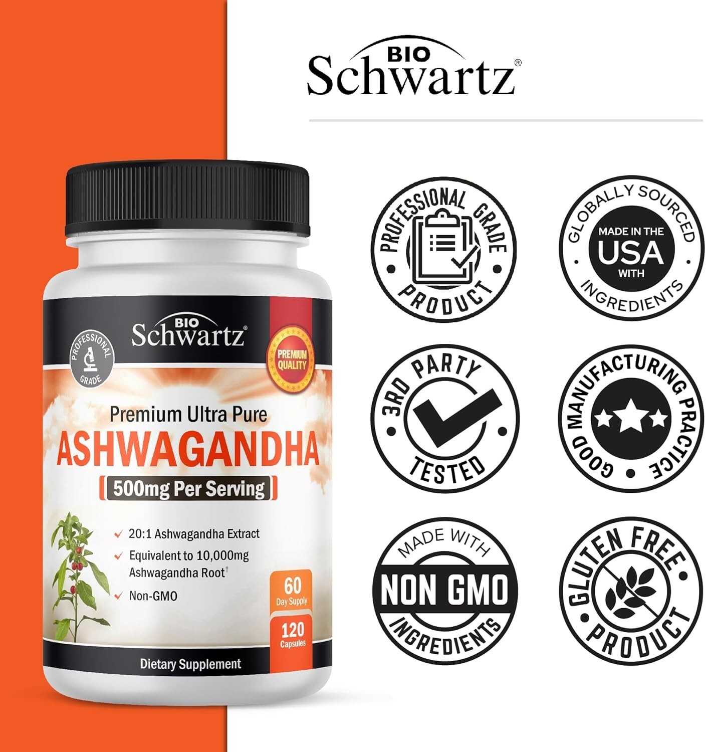Ashwagandha Supplements Extra Strength Ashwagandha Capsules with 500mg, 120 ct