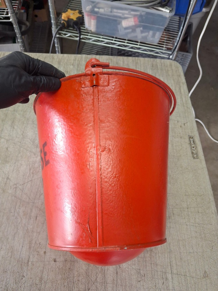 Vintage Wheeling Galvanized Fire Fireman Firefighter Bucket w/ Round Bottom