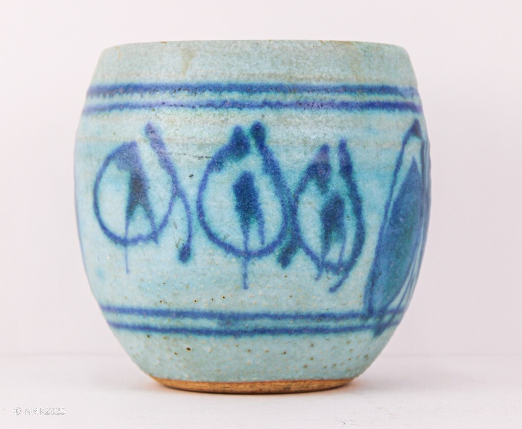 JT Abernathy Mid Century Modern Studio Pottery Matte Blue Glaze Pot Planter Vase