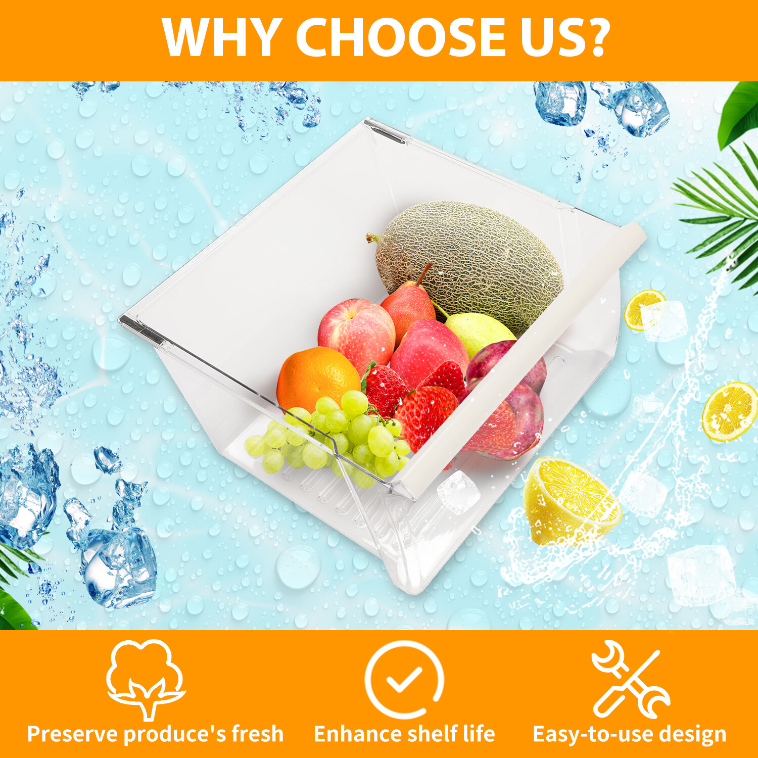 Upper Crisper Pan Compatible with Whirlpool Refrigerator #PS890591 #WP2188656