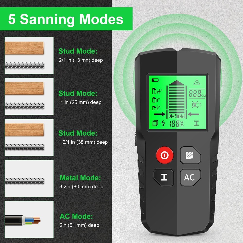 Stud Finder Tool Wall Detector Scanner Distance Measuring Live Wire Detect