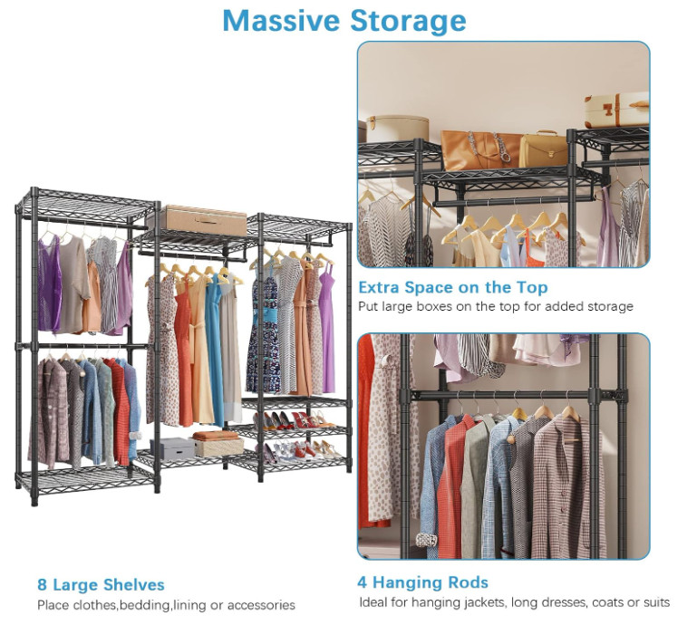 Perchero portátil de alta resistencia con funda negra, armario independiente aju