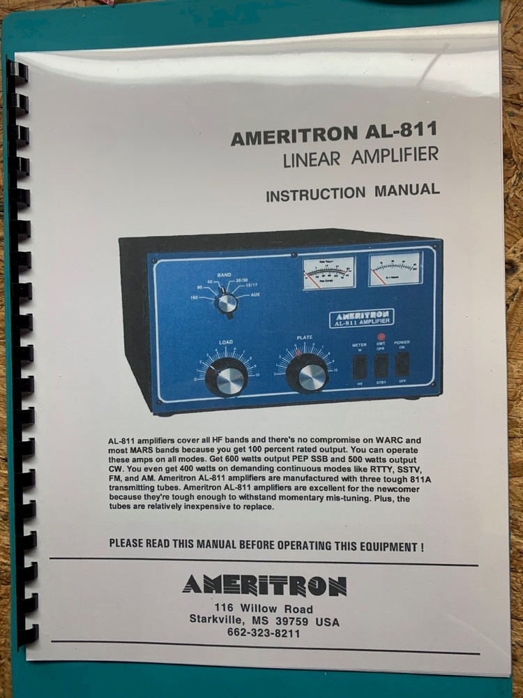 Ameritron AL-811 Operating & Instruction Manual High Quality, Plastic Covers