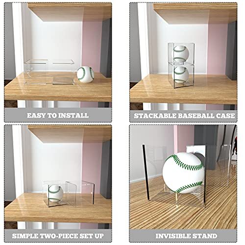 Baseball Display Case 4 Pack, UV Protected Acrylic Square Baseball Holder,
