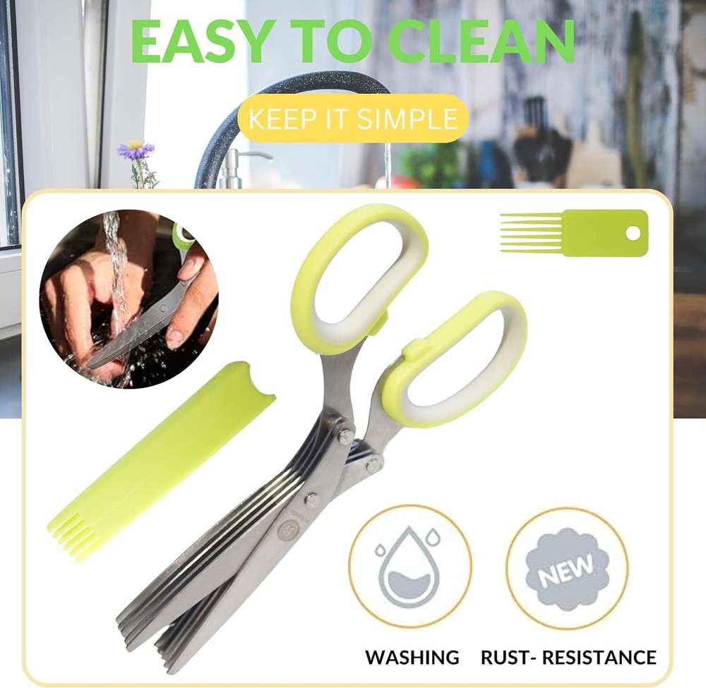 Herb Scissors Set with 5 Blades and Cover - Multipurpose Kitchen Chopping Shear