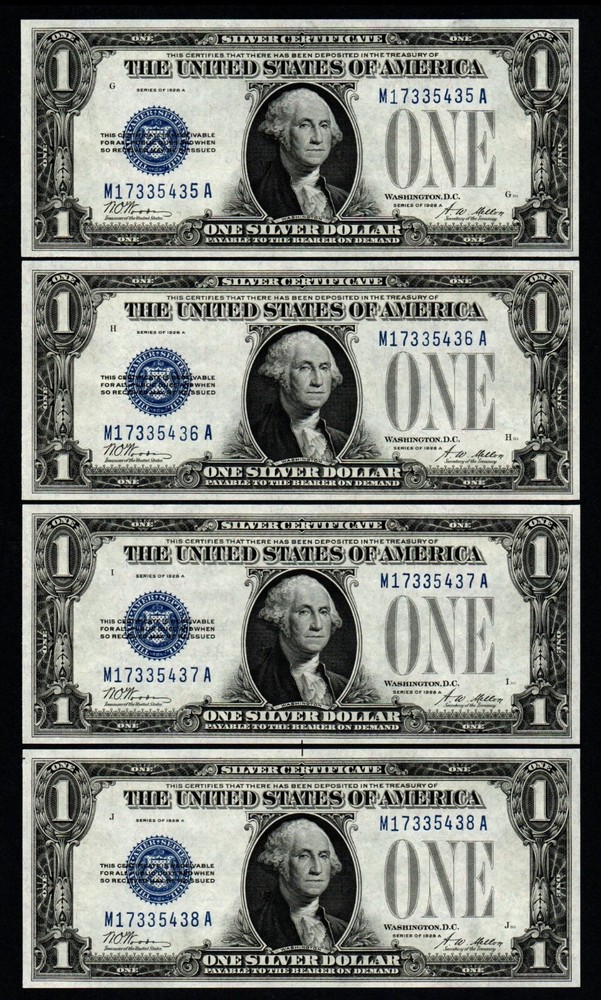 $1 1928A (10) CONSECUTIVE GEM UNCIRCULATED FUNNY BACK Silver Certificates!