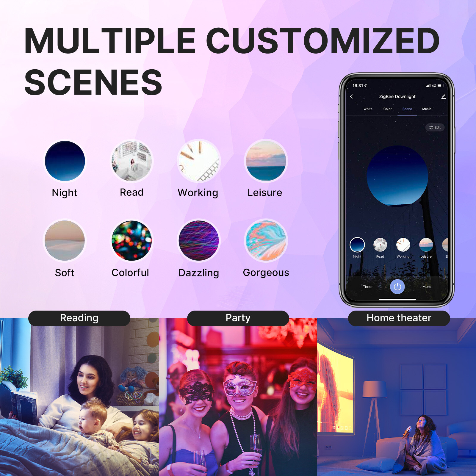 MOES ZigBee Smart LED Downlight Dimmable Ultrathin Spot Lamp Bulb 4.7" 6W RGB CW