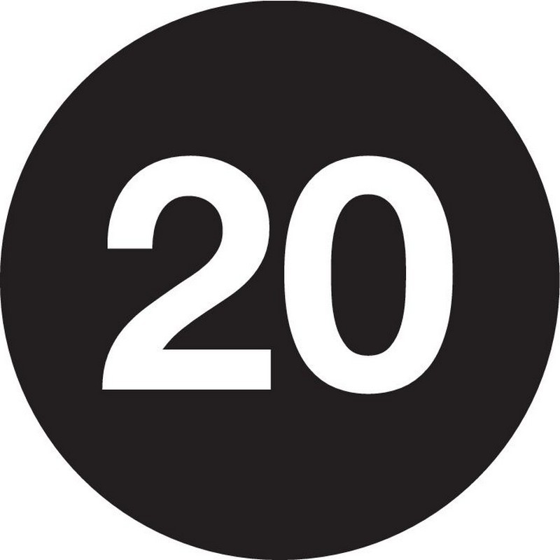 1" Diameter number 20 circle labels (500 per Roll)