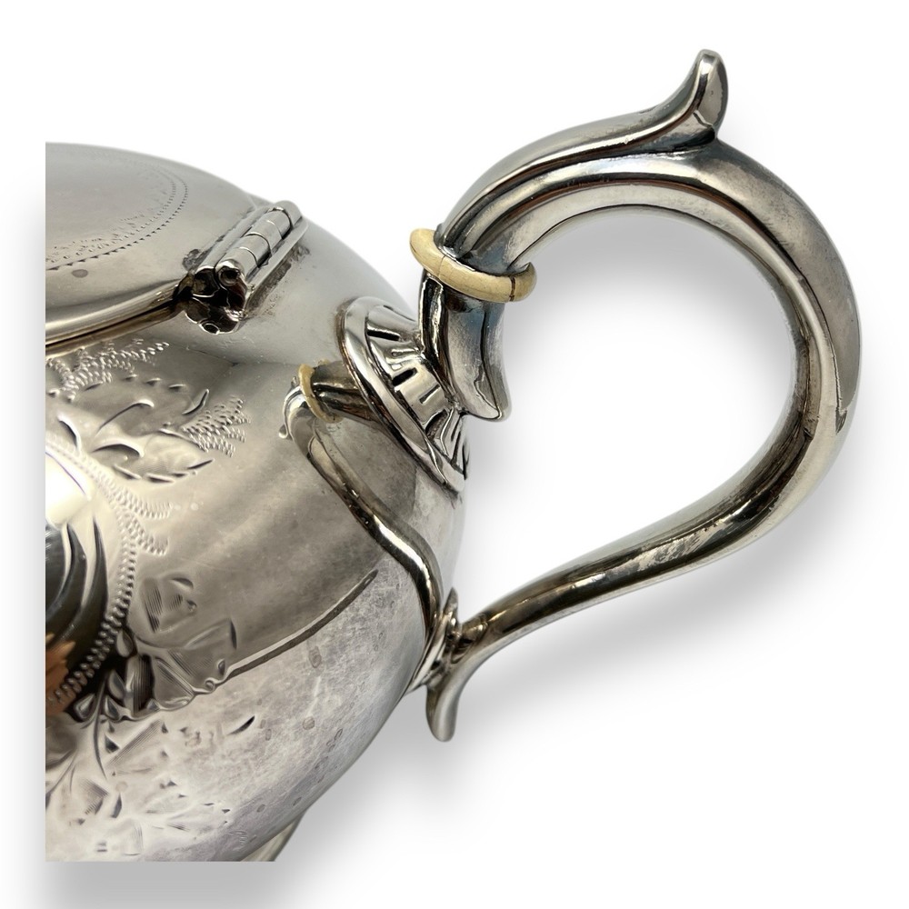 Silverplate Teapot Etched Floral Design