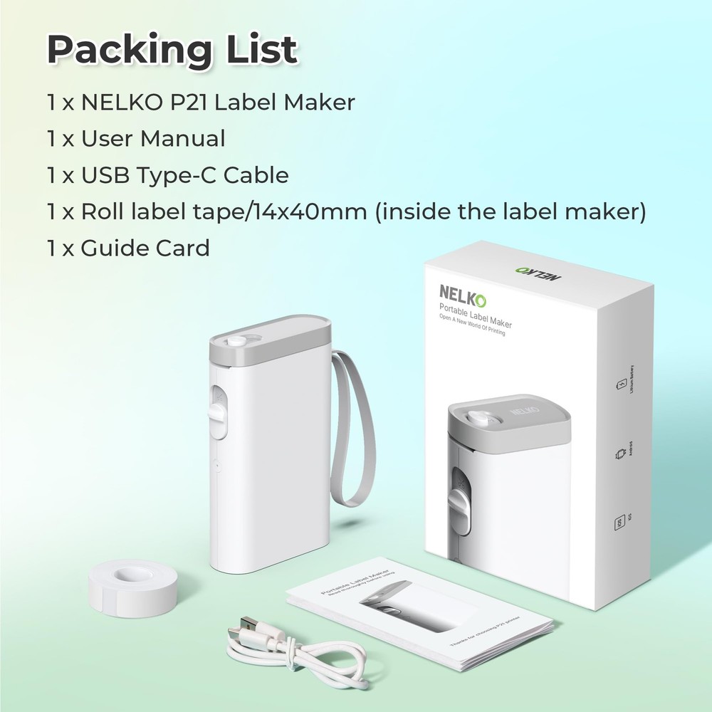 Nelko Label Maker Machine with Tape, P21 Bluetooth Label Printer, Wireless Mini