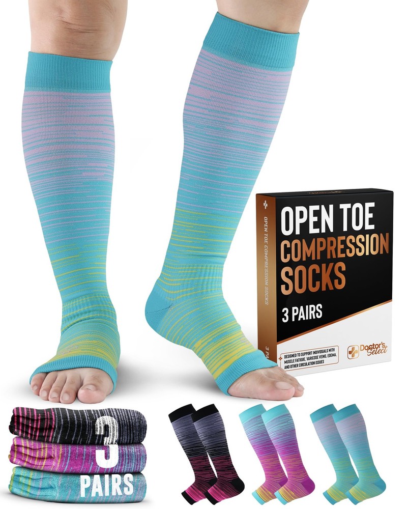 Doctor's Select 3 Pairs Copper Toeless Large, Line Patterns 1 - 3
