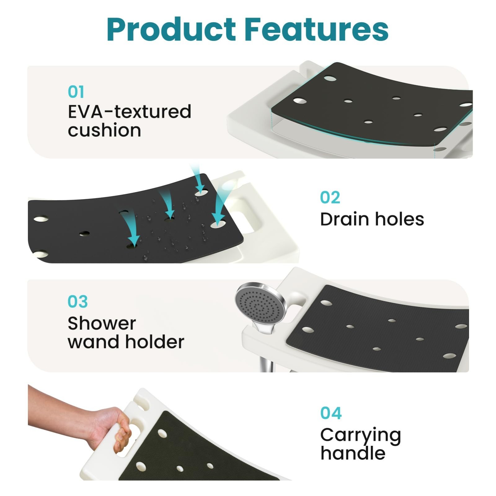 500 Lb Adjustable Shower Chair Shower Stool Padded Bath Seat for Elderly, NEW