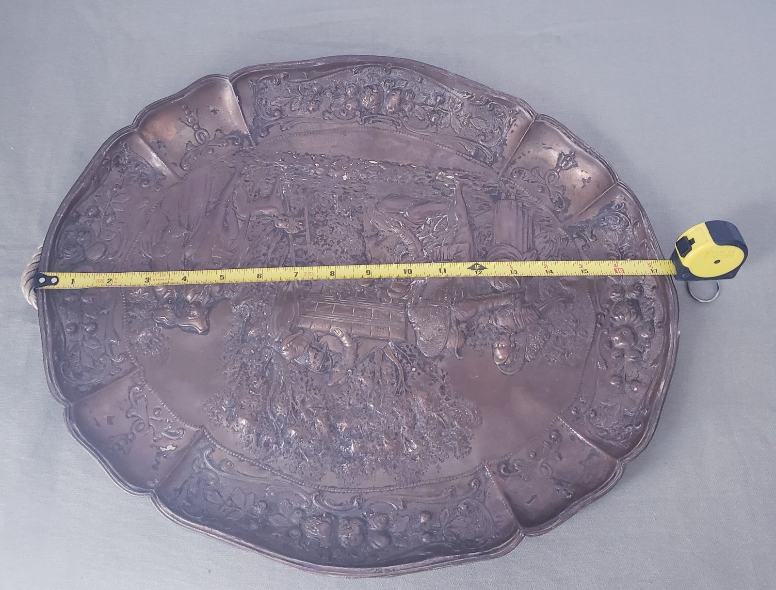 Large Antique Embossed Copper Wall Art