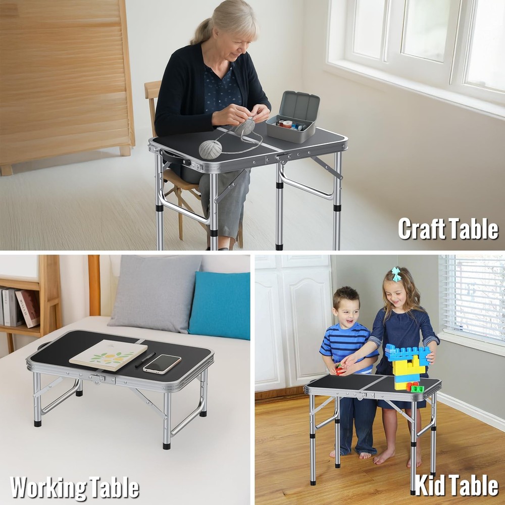 2ft Folding Camping Table, Portable Folding Picnic Table with 3-Height Adjust...
