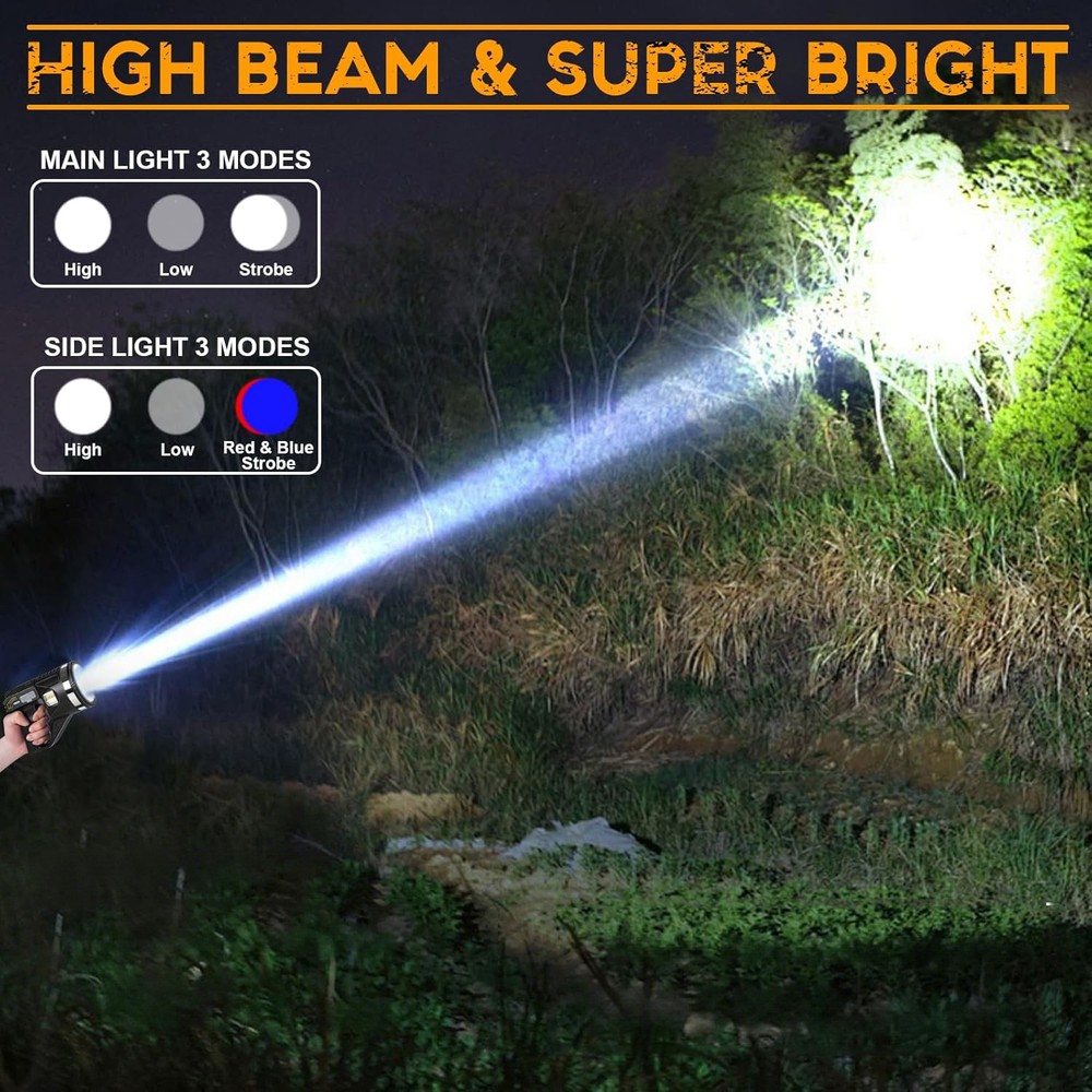10000000LM Spotlight Rechargeable Flashlight Super Bright Outdoor Handheld Torch