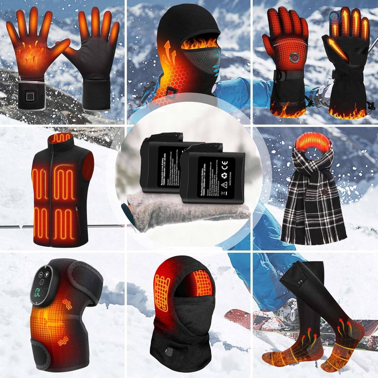 2PACK 7.4V 3500mAh Rechargeable Battery For Heated Gloves Heated Socks Hats