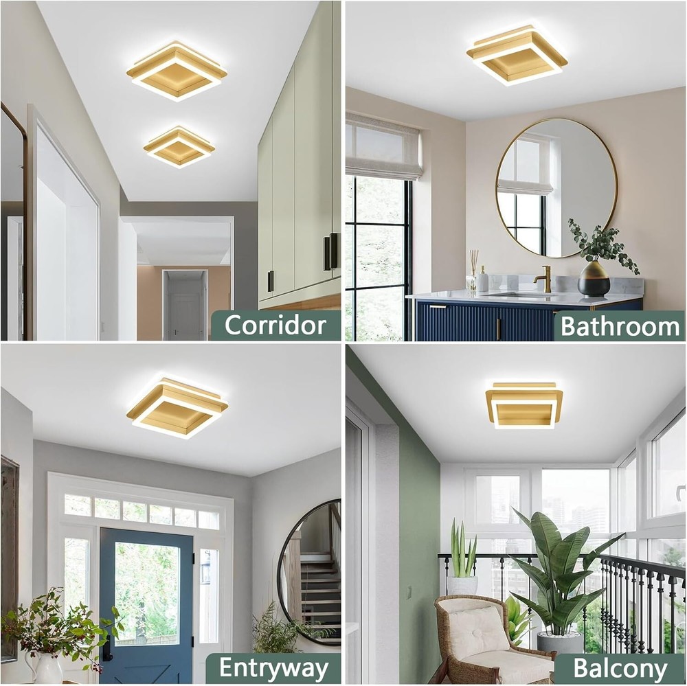 Square LED Hallway Ceiling Light, Gold Modern Led Ceiling Light Fixtures